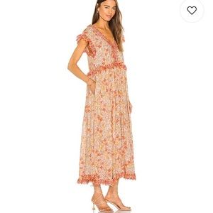 Free People Floral Midi Dress - Coral and Cream